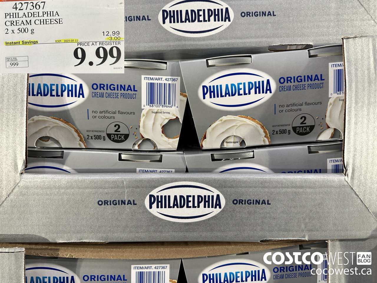 427367 PHILADELPHIA CREAM CHEESE 2 x 500 g ($3.00 INSTANT SAVINGS EXPIRES ON 2025-05-11) $9.99