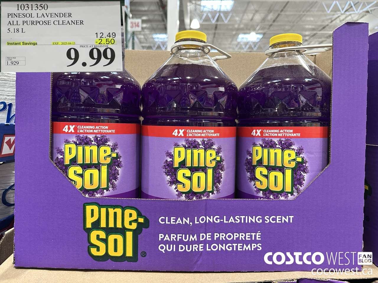 1031350 PINESOL LAVENDER ALL PURPOSE CLEANER 5.18 L ($2.50 INSTANT SAVINGS EXPIRES ON 2025-04-13) $9.99