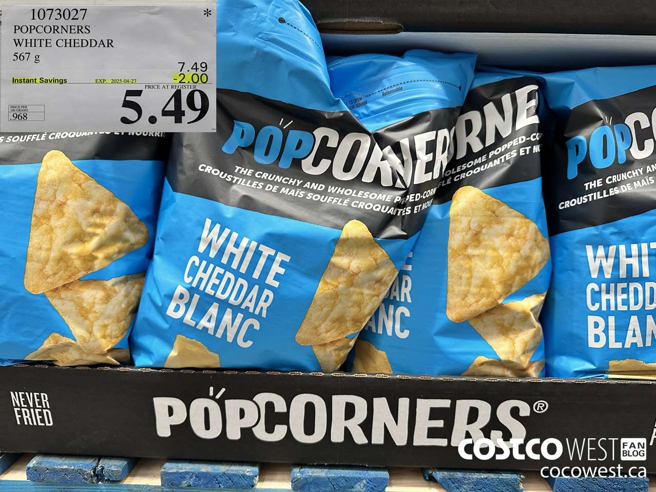 1073027 POPCORNERS WHITE CHEDDAR 567G ($2.00 INSTANT SAVINGS EXPIRES ON 2025-04-27) $5.49
