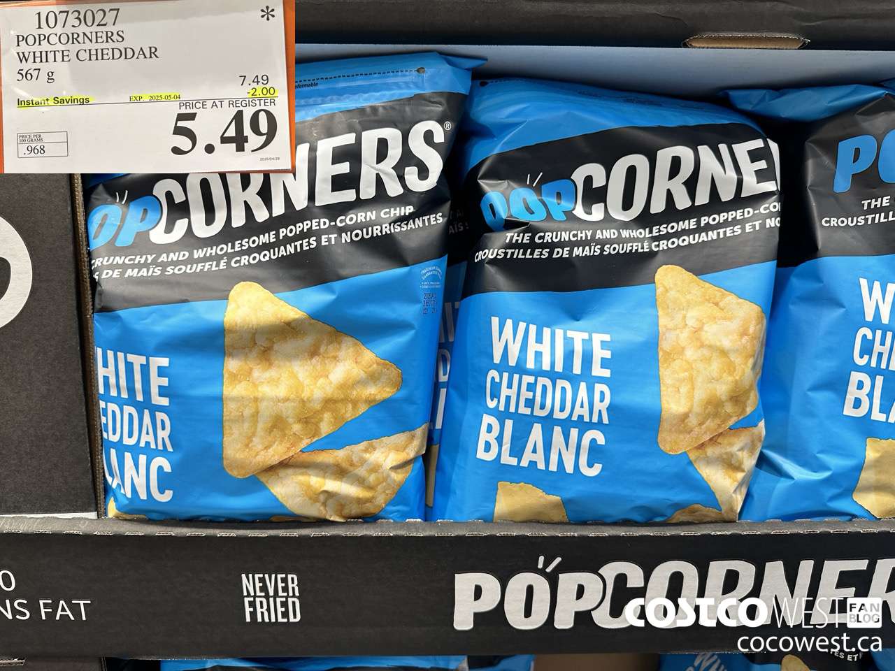1073027 POPCORNERS WHITE CHEDDAR 567G ($2.00 INSTANT SAVINGS EXPIRES ON 2025-05-04) $5.49