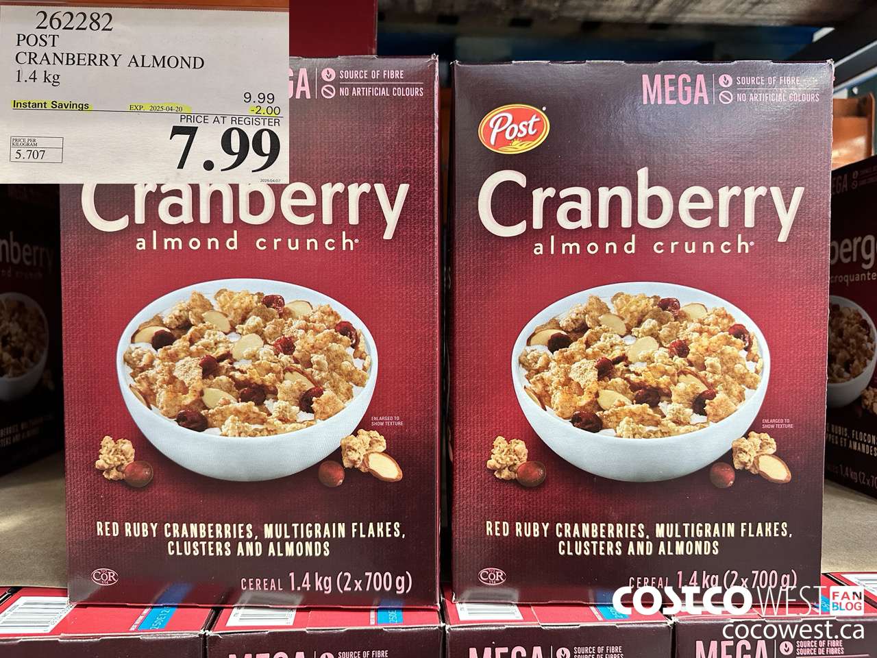 262282 POST CRANBERRY ALMOND CRUNCH 1.4 kg ($2.00 INSTANT SAVINGS EXPIRES ON 2025-04-20) $7.99
