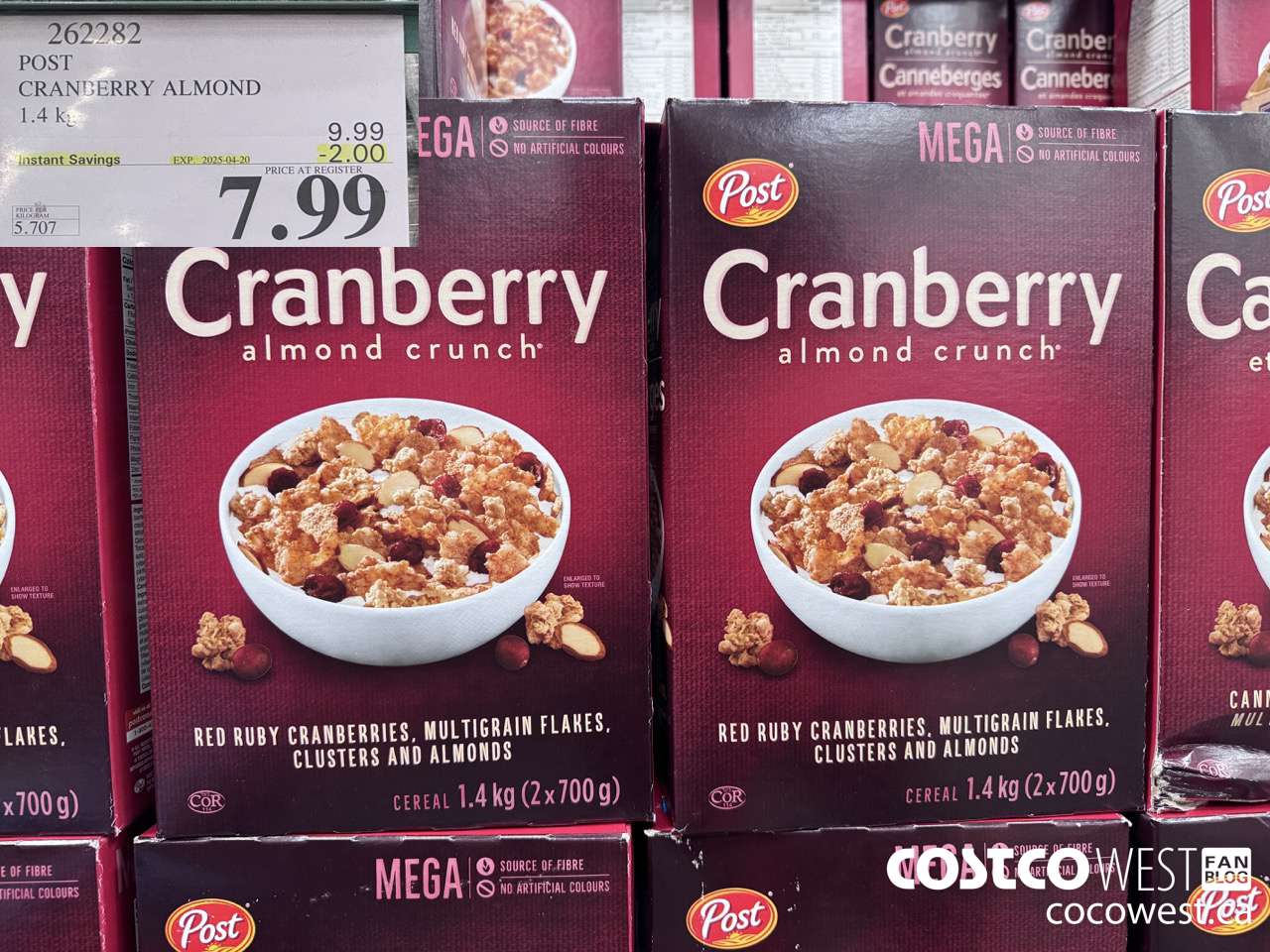 262282 POST CRANBERRY ALMOND CRUNCH 1.4 kg ($2.00 INSTANT SAVINGS EXPIRES ON 2025-04-20) $7.99