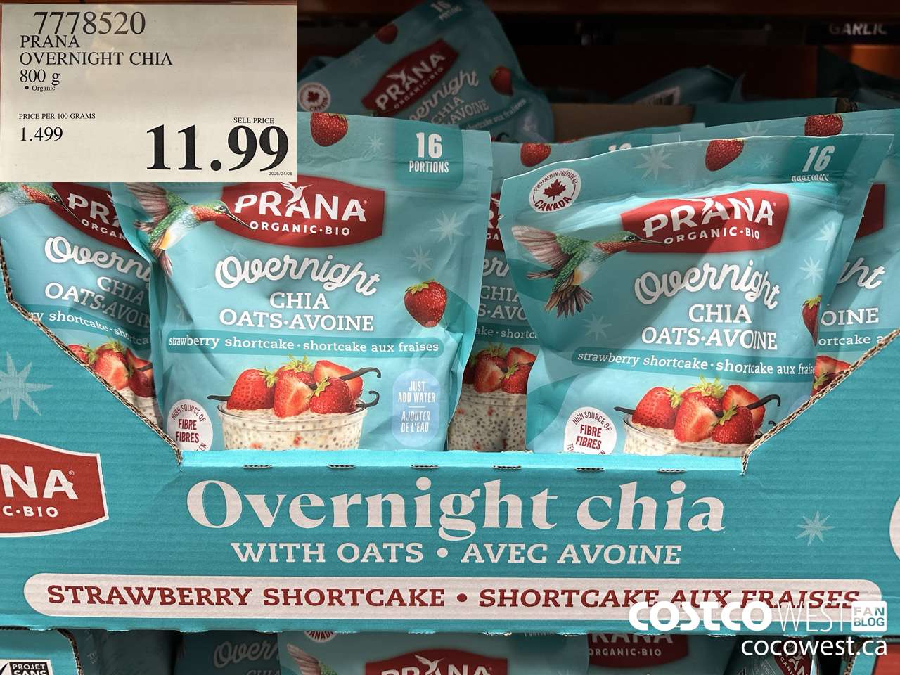 7778520 PRANA OVERNIGHT CHIA 800G $11.99