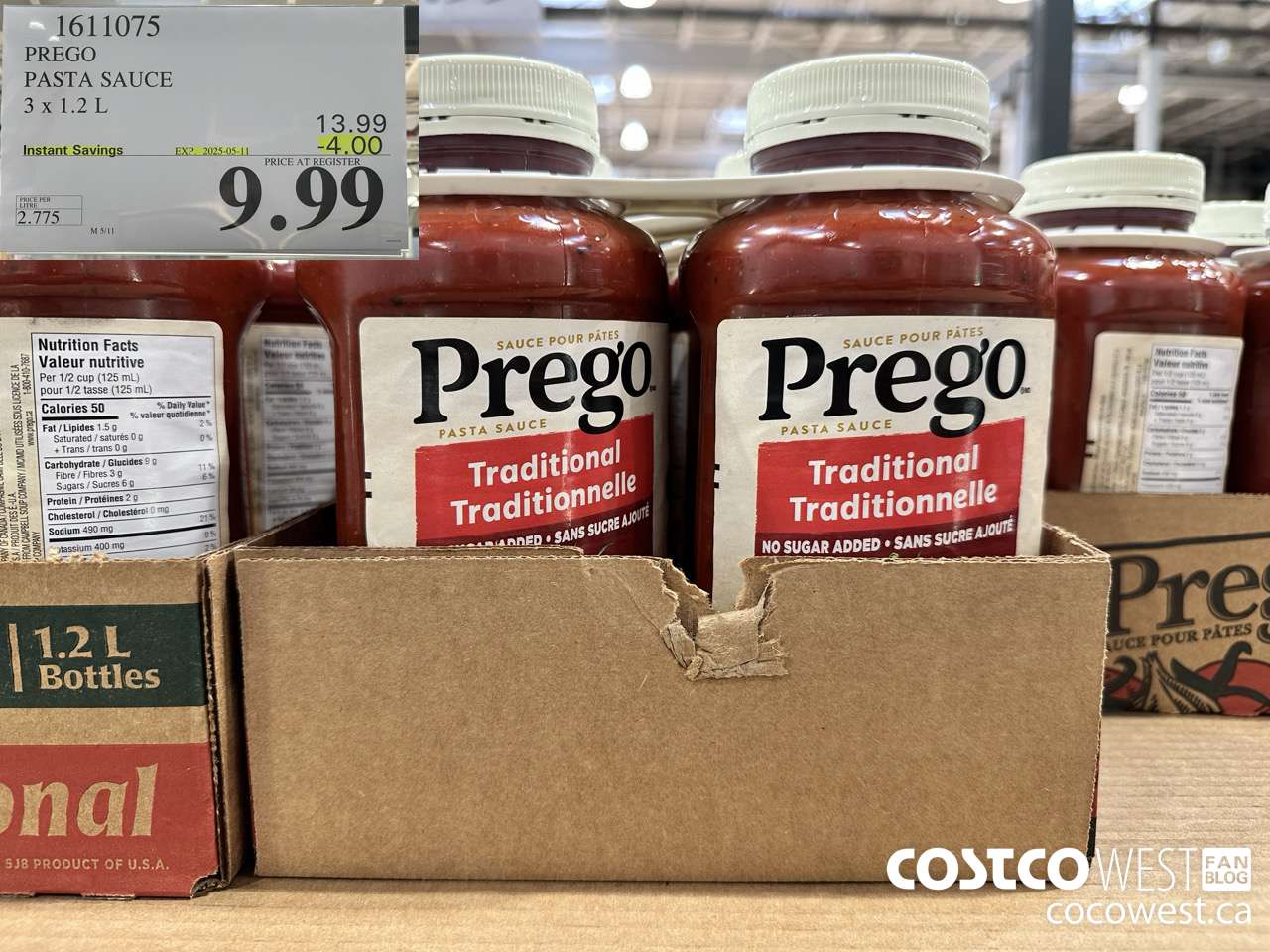 1611075 PREGO ORIGINAL PASTA SAUCE 3 X 1.2 L ($4.00 INSTANT SAVINGS EXPIRES ON 2025-05-11) $9.99