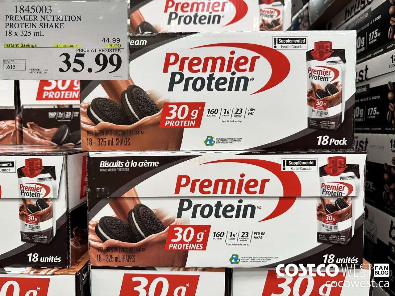 1845003 PREMIUM NUTRITION PROTEIN SHAKE 18 X 325ML ($9.00 INSTANT SAVINGS EXPIRES ON 2025-04-13) $35.99