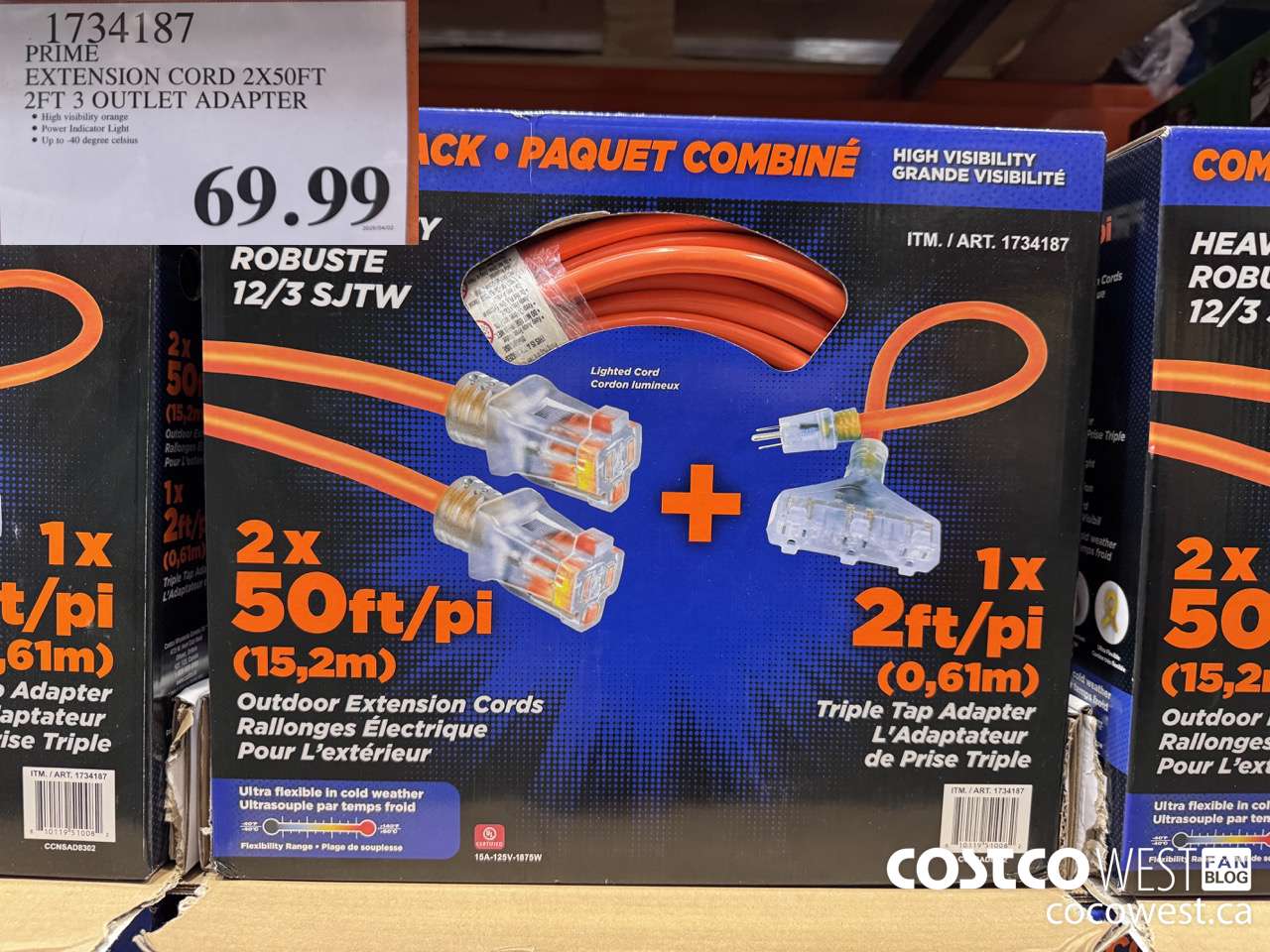 1734187 PRIME EXTENSION CORD 2X50FT 2FT 3 OUTLET ADAPTER $69.99