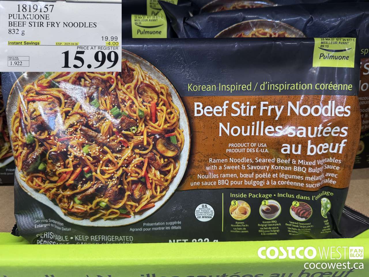 1819157 PULMUONE BEEF STIR FRY NOODLES 832G ($4.00 INSTANT SAVINGS EXPIRES ON 2025-04-06) $15.99