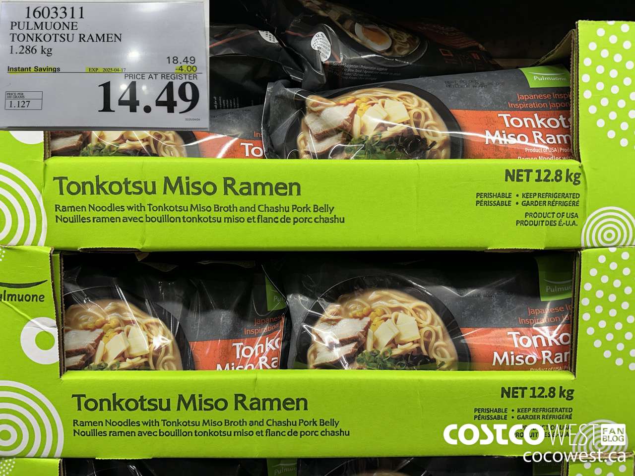 1603311 PULMUONE TONKOTSU RAMEN 1.286KG ($4.00 INSTANT SAVINGS EXPIRES ON 2025-04-17) $14.49