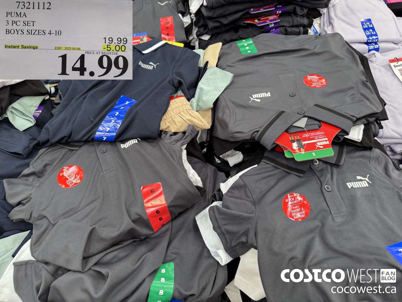 7321112 PUMA 3 PC SET BOYS SIZES 4-10 ($5.00 INSTANT SAVINGS EXPIRES ON 2025-04-06) $14.99