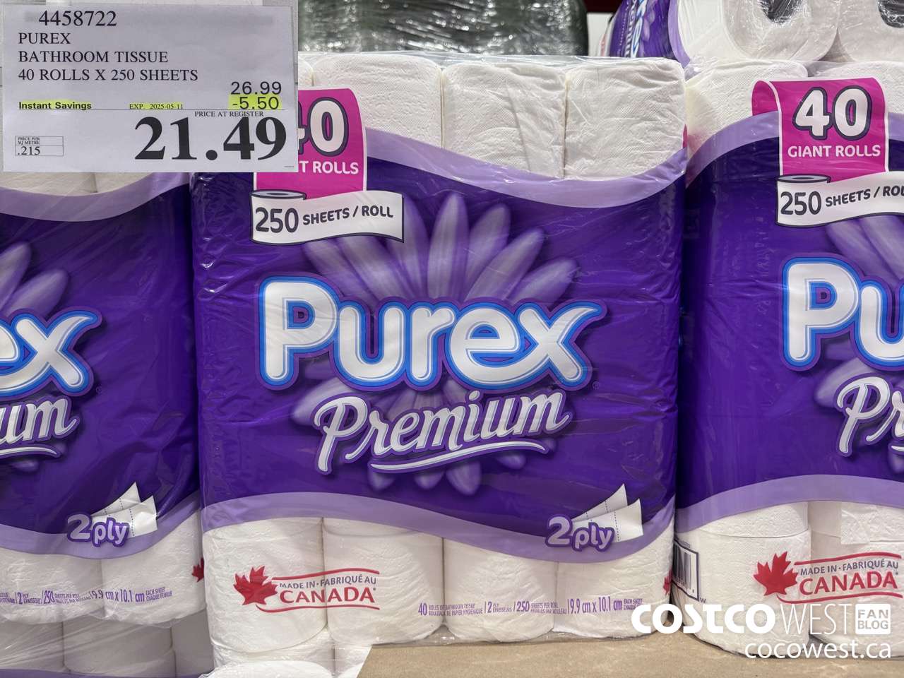 4458722 PUREX BATHROOM TISSUE 40 ROLLS X 250 SHEETS ($5.50 INSTANT SAVINGS EXPIRES ON 2025-05-11) $21.49