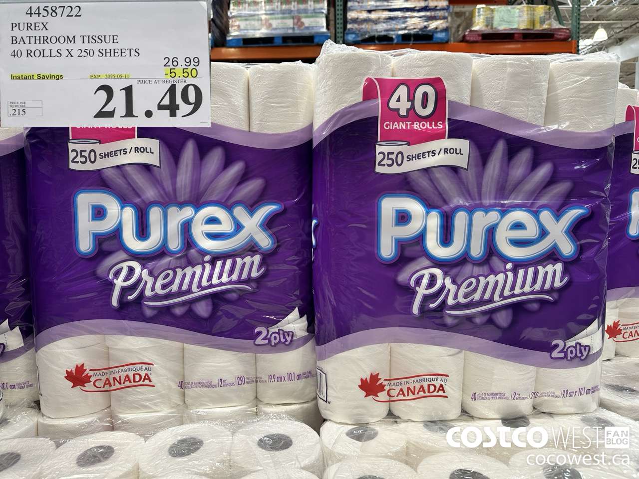 4458722 PUREX BATHROOM TISSUE 40 ROLLS X 250 SHEETS ($5.50 INSTANT SAVINGS EXPIRES ON 2025-05-11) $21.49