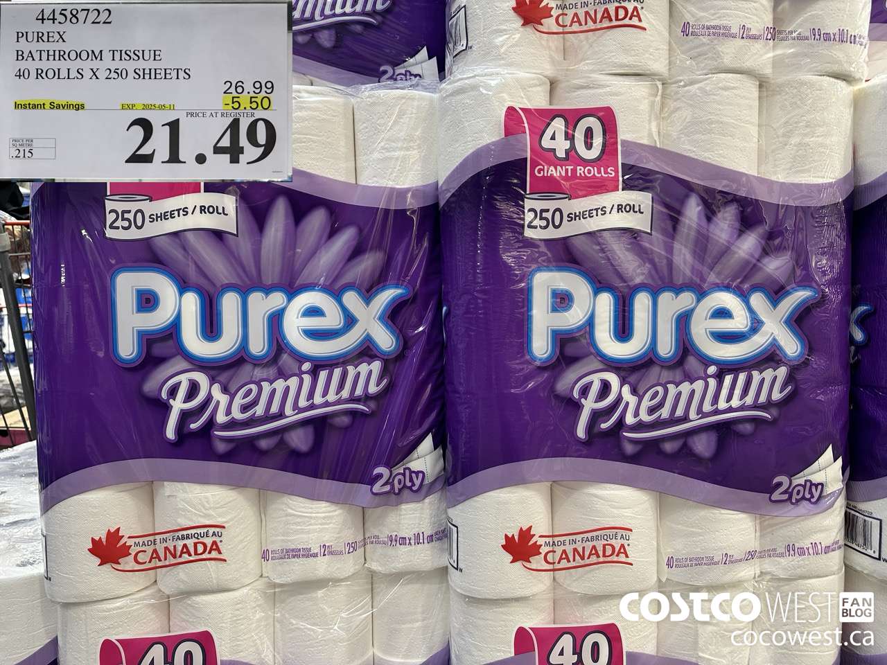 4458722 PUREX BATHROOM TISSUE 40 ROLLS X 250 SHEETS ($5.50 INSTANT SAVINGS EXPIRES ON 2025-05-11) $21.49