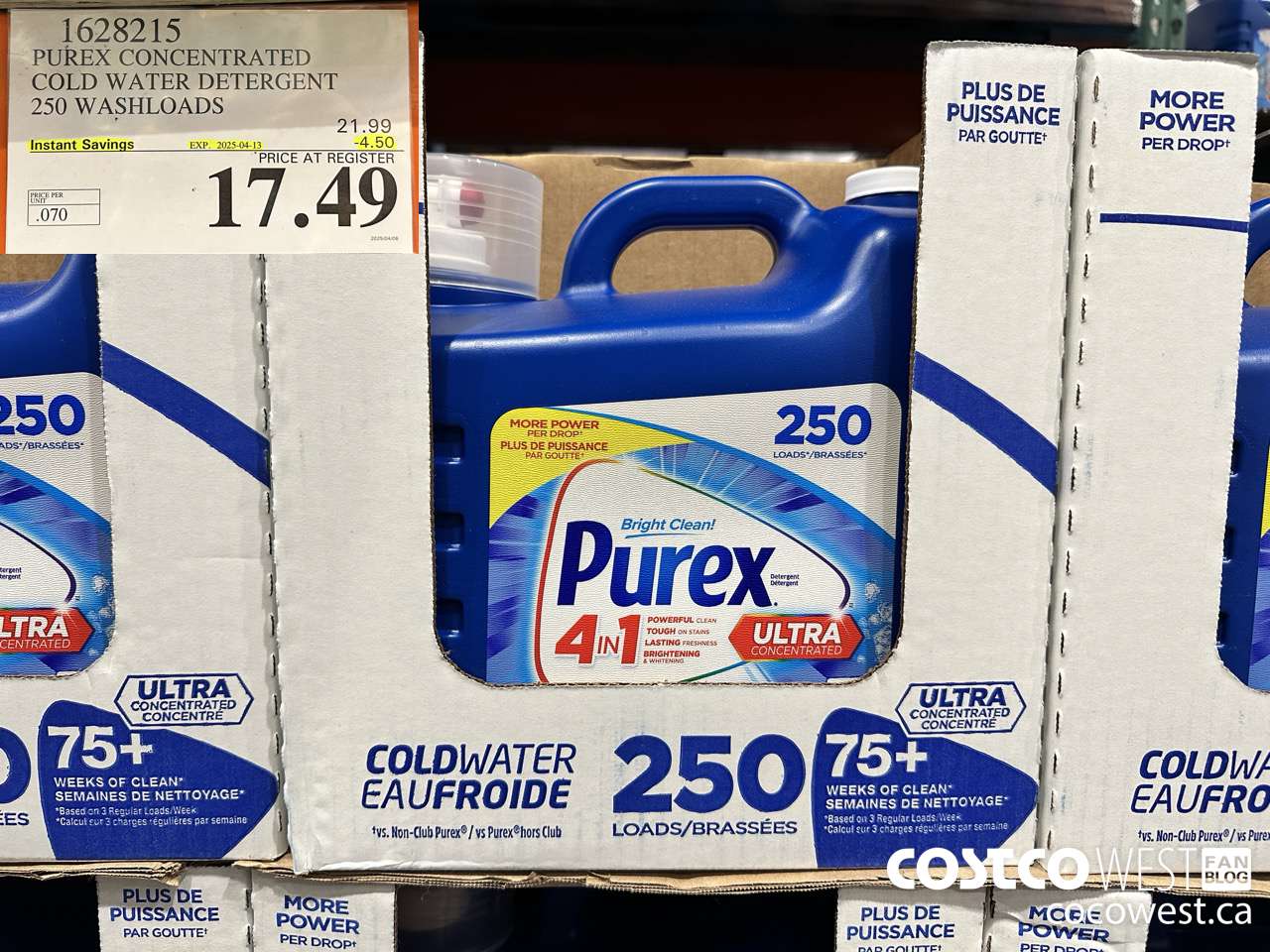 1628215 PUREX CONCENTRATED COLD WATER DETERGENT 250 WASHLOADS ($4.50 INSTANT SAVINGS EXPIRES ON 2025-04-13) $17.49
