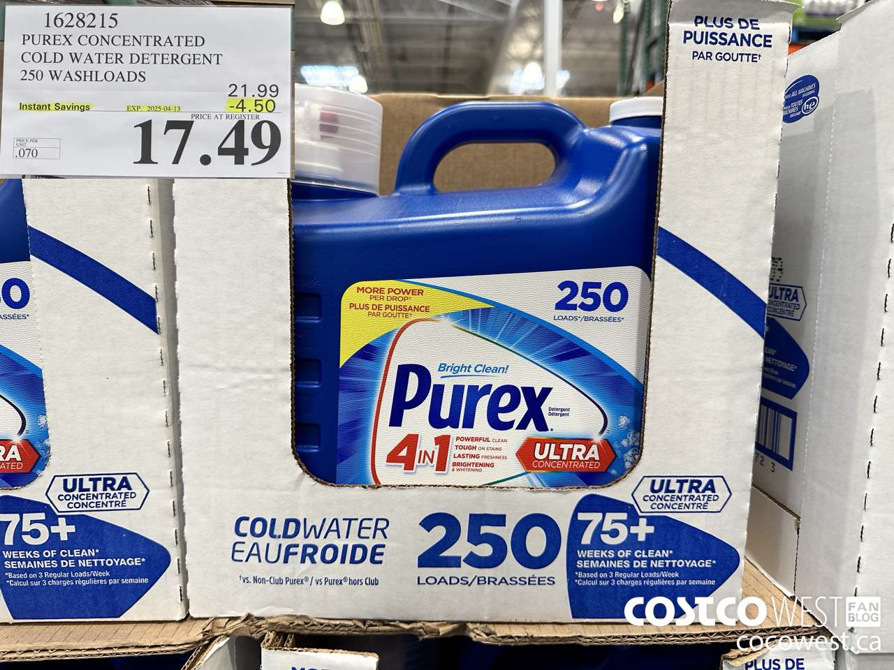 1628215 PUREX CONCENTRATED COLD WATER DETERGENT 250 WASHLOADS ($4.50 INSTANT SAVINGS EXPIRES ON 2025-04-13) $17.49