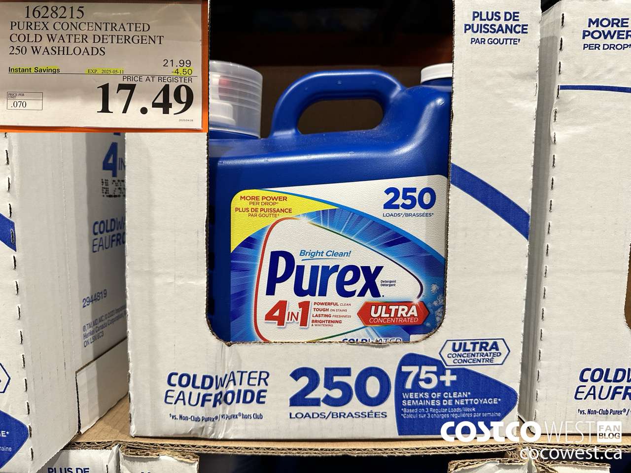 1628215 PUREX CONCENTRATED COLD WATER DETERGENT 250 WASHLOADS ($4.50 INSTANT SAVINGS EXPIRES ON 2025-05-11) $17.49
