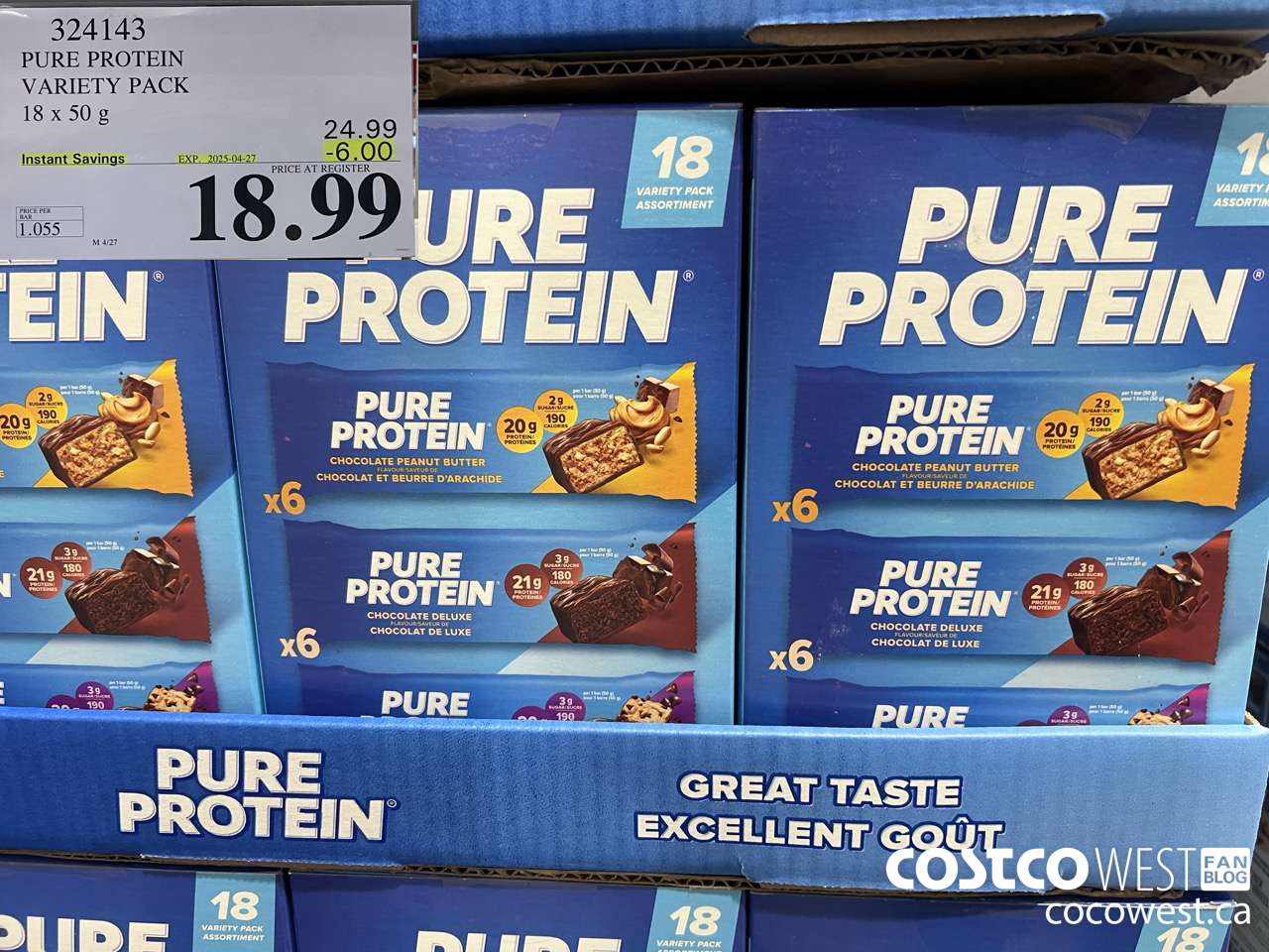 324143 PURE PROTEIN VARIETY PACK 18 X 50G ($6.00 INSTANT SAVINGS EXPIRES ON 2025-04-27) $18.99