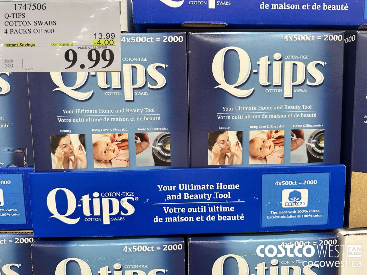 1747506 Q-TIPS COTTON SWABS 4 PACKS OF 500 ($4.00 INSTANT SAVINGS EXPIRES ON 2025-05-11) $9.99