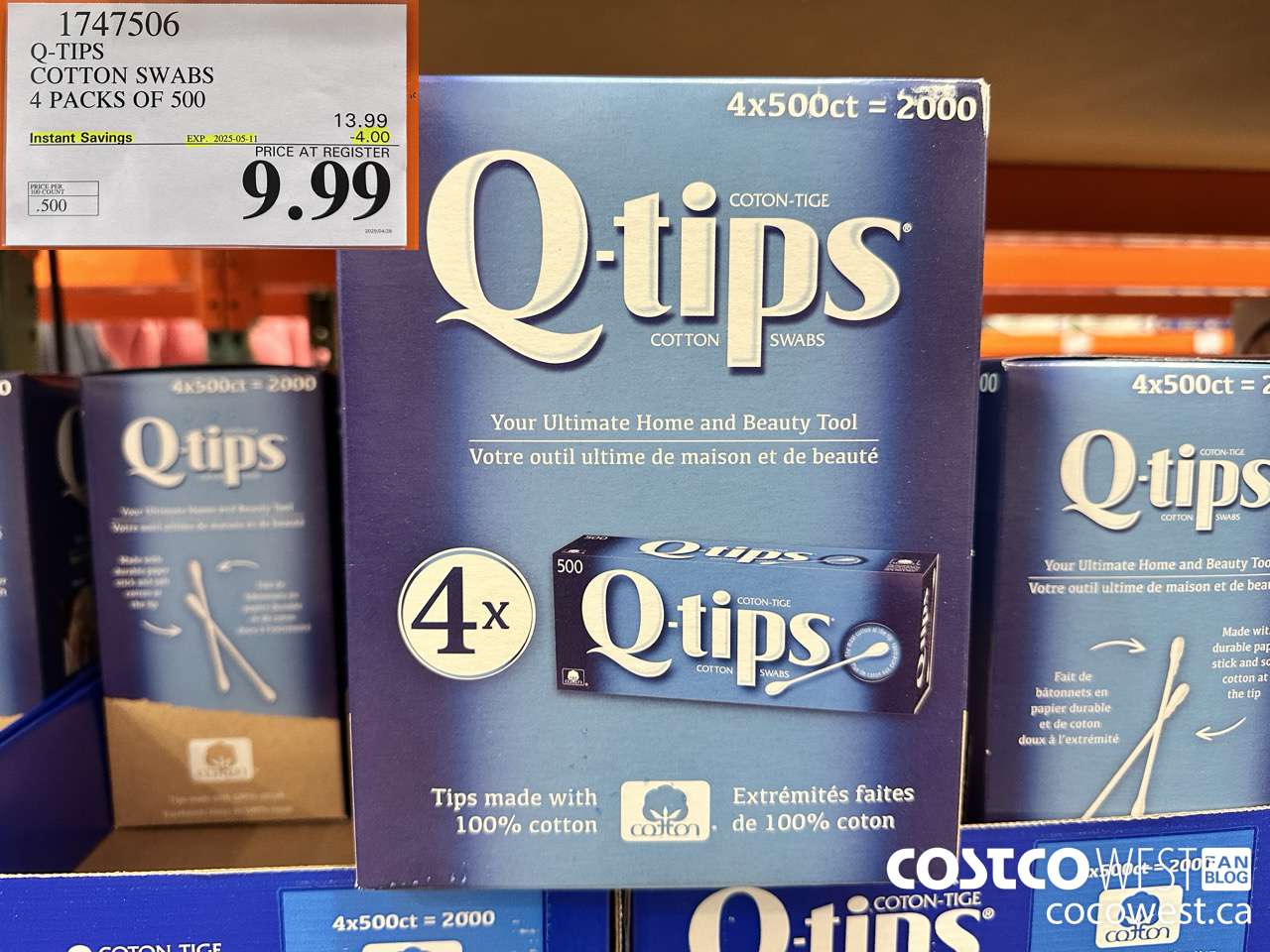 1747506 Q-TIPS COTTON SWABS 4 PACKS OF 500 ($4.00 INSTANT SAVINGS EXPIRES ON 2025-05-11) $9.99