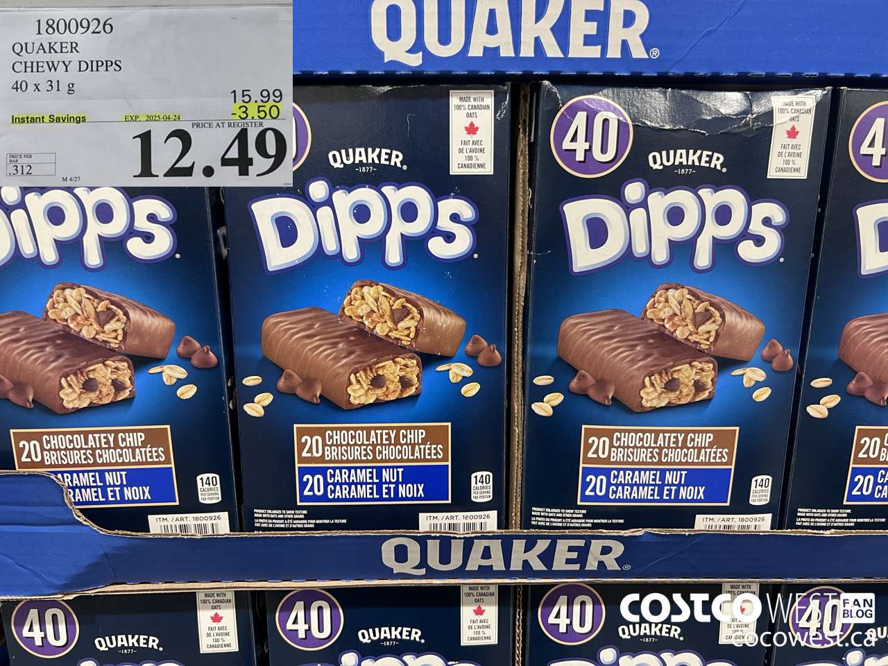 1800926 QUAKER CHEWY DIPPS 40 X 31 G ($3.50 INSTANT SAVINGS EXPIRES ON 2025-04-24) $12.49
