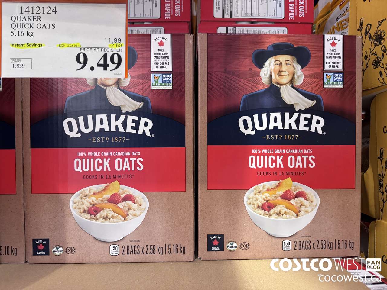 1412124 QUAKER QUICK OATS 5.16 kg ($2.50 INSTANT SAVINGS EXPIRES ON 2025-04-13) $9.49