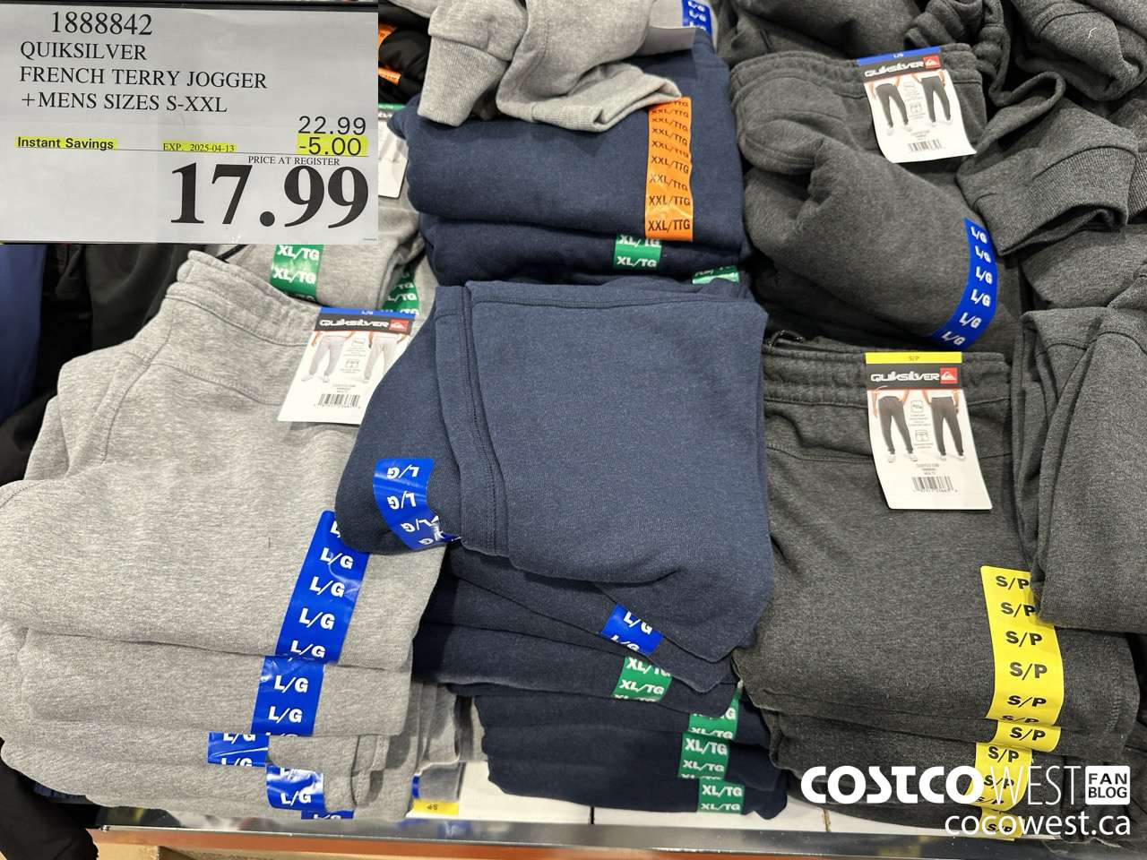 1888842 QUIKSILVER FRENCH TERRY JOGGER MENS SIZES S-XXL ($5.00 INSTANT SAVINGS EXPIRES ON 2025-04-13) $17.99