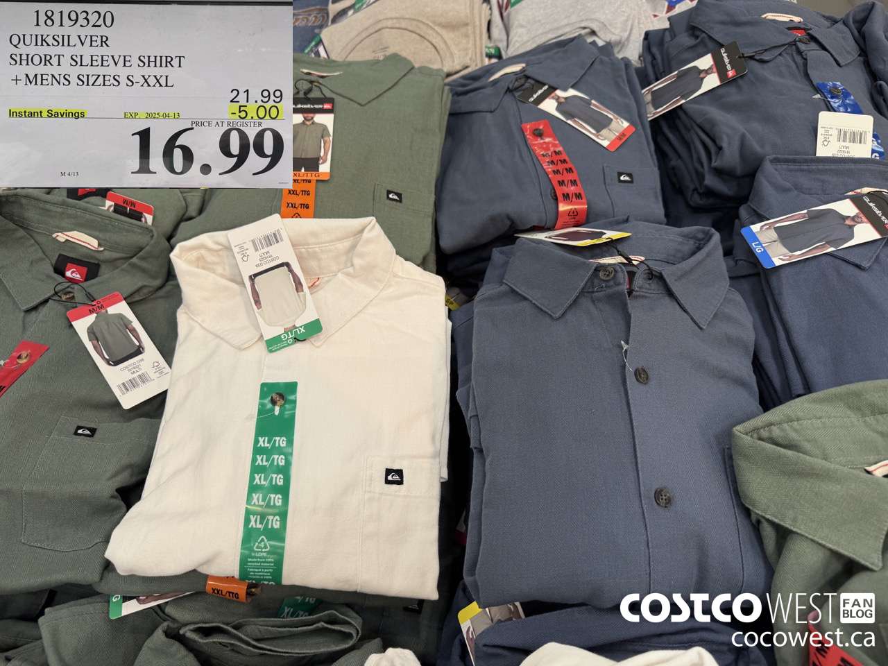 1819320 QUIKSILVER SHORT SLEEVE SHIRT MENS SIZES S-XXL ($5.00 INSTANT SAVINGS EXPIRES ON 2025-04-13) $16.99