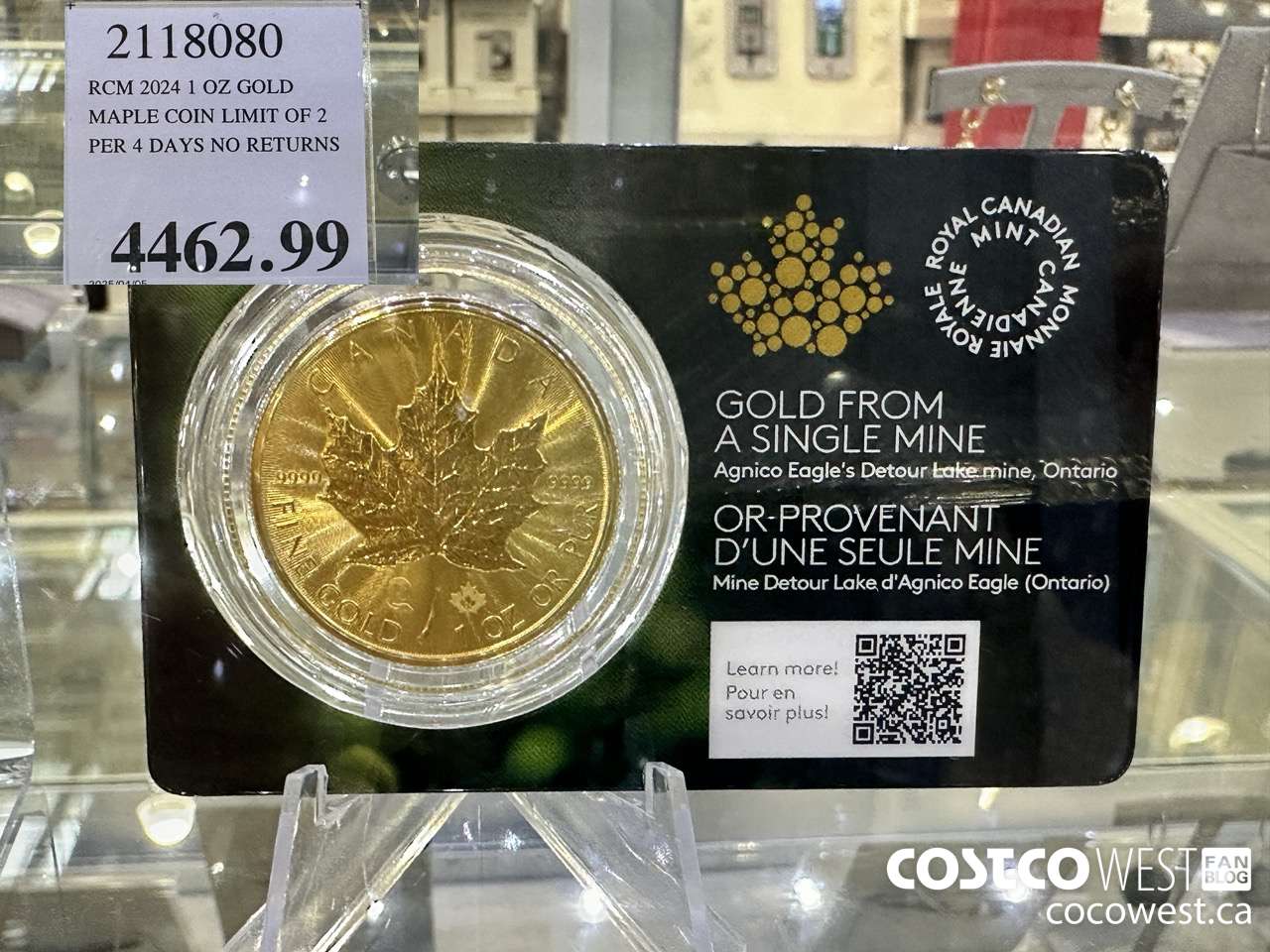 2118080 RCM 2024 1 OZ GOLD. MAPLE COIN LIMIT OF 2 PER 4 DAYS NO RETURNS $4462.99