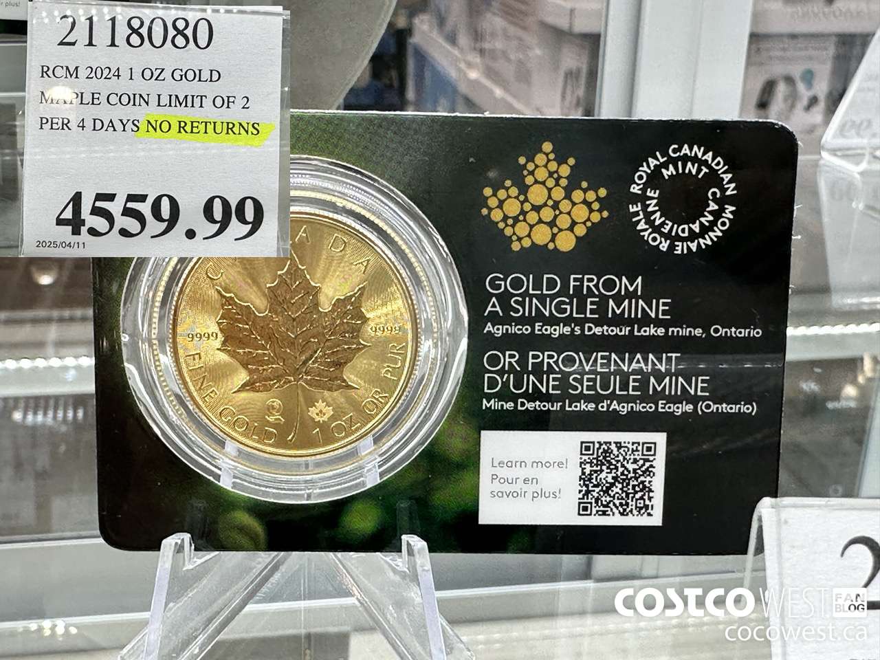 2118080 RCM 2024 1 OZ GOLD. MAPLE COIN LIMIT OF 2 PER 4 DAYS NO RETURNS $4559.99
