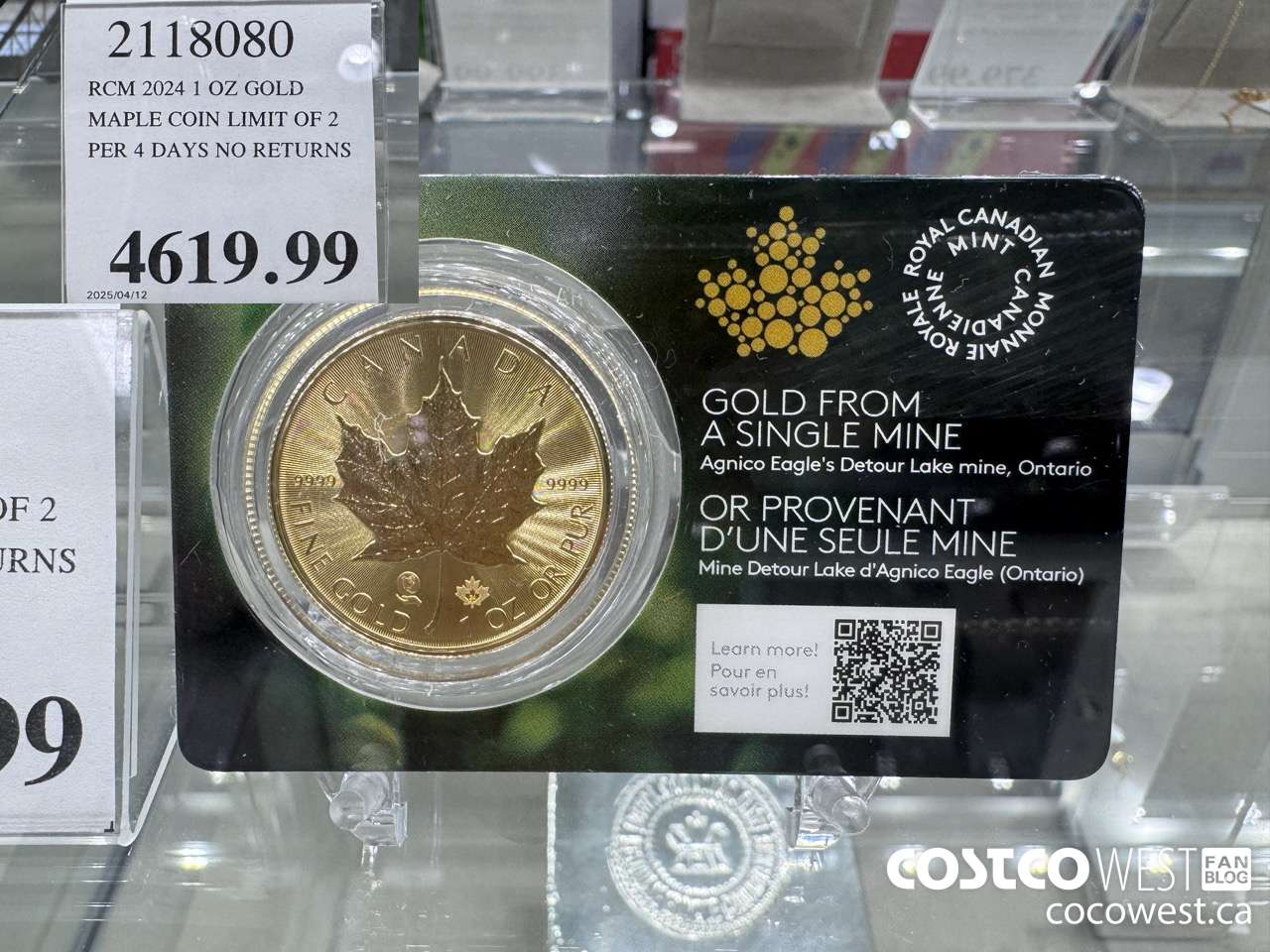 2118080 RCM 2024 1 OZ GOLD. MAPLE COIN LIMIT OF 2 PER 4 DAYS NO RETURNS $4169.99