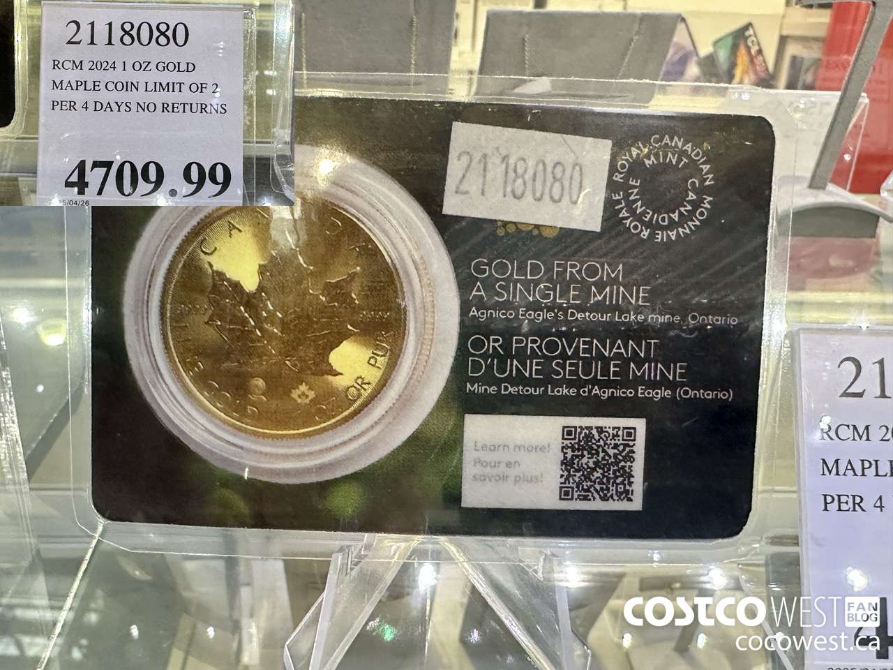 2118080 RCM 2024 1 OZ GOLD. MAPLE COIN LIMIT OF 2 PER 4 DAYS NO RETURNS $4709.99