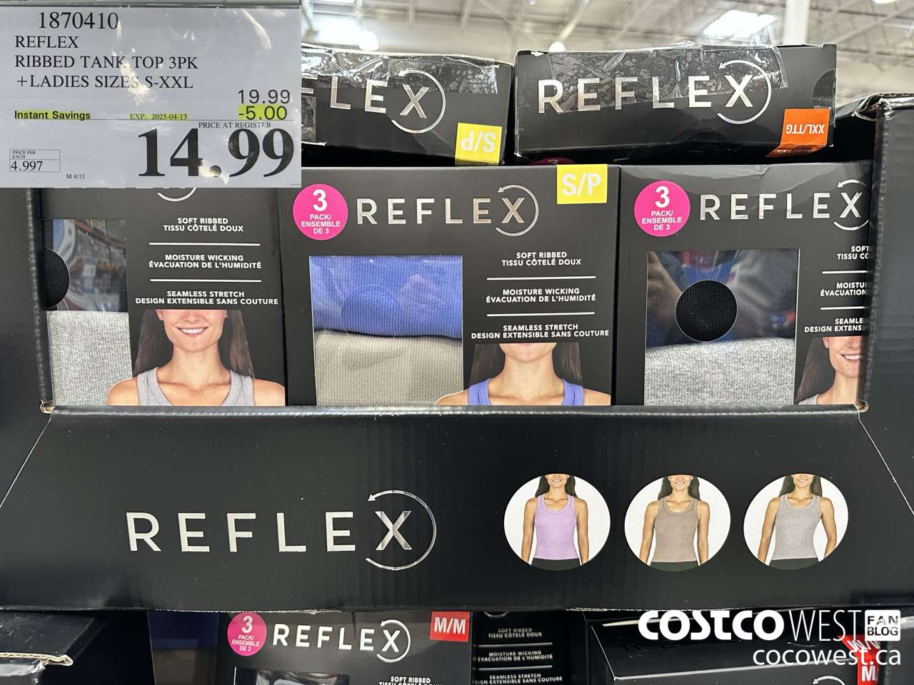 1870410 REFLEX RIBBED TANK TOP 3PK LADIES SIZES S-XXL ($5.00 INSTANT SAVINGS EXPIRES ON 2025-04-13) $14.99