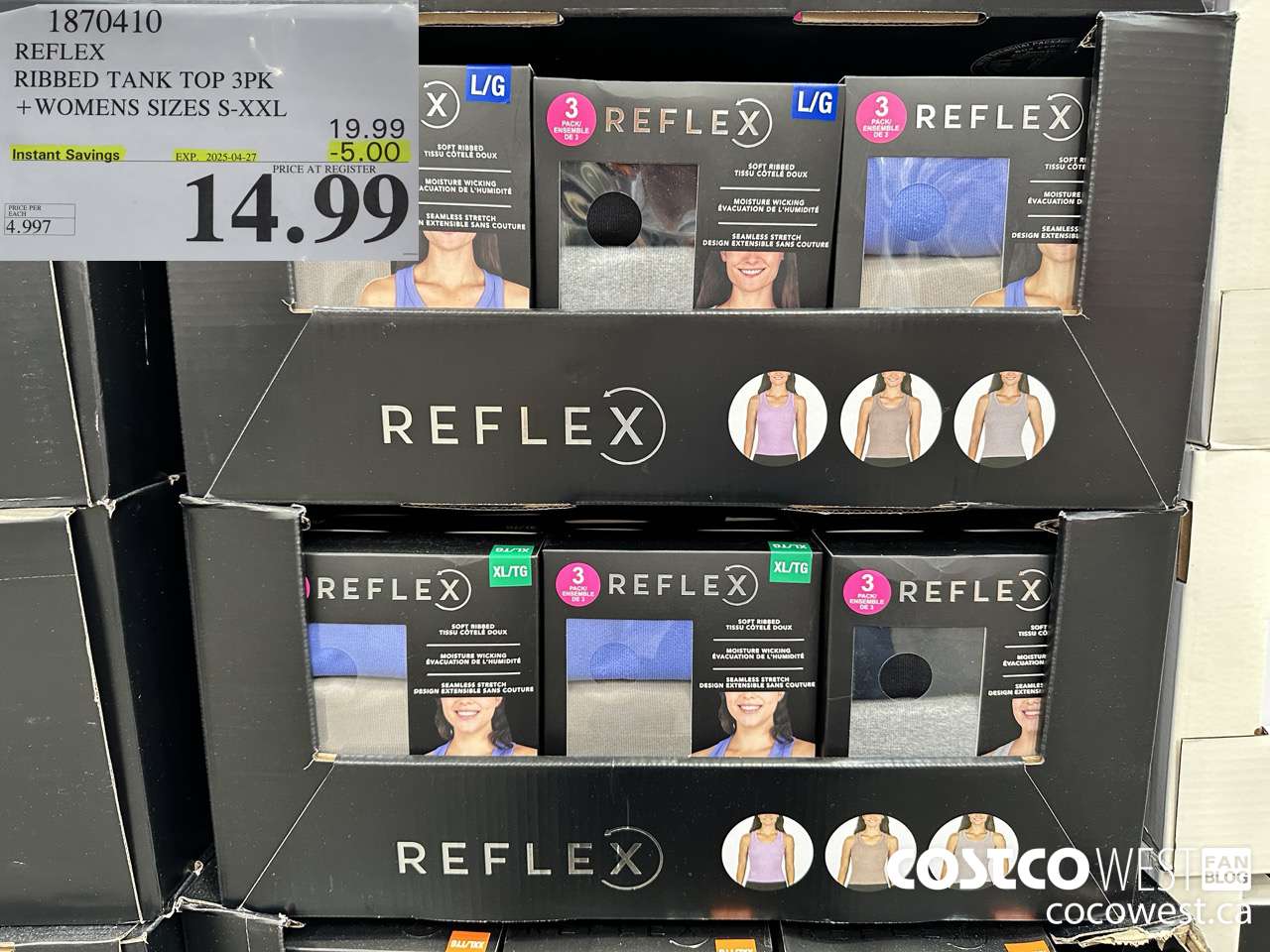 1870410 REFLEX RIBBED TANK TOP 3PK LADIES SIZES S-XXL ($5.00 INSTANT SAVINGS EXPIRES ON 2025-04-27) $14.99