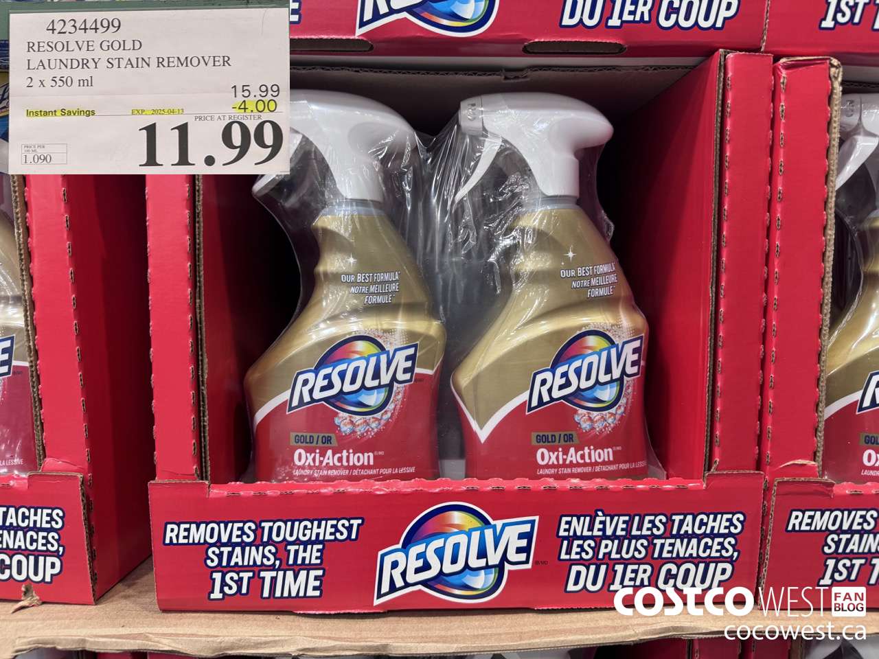 4234499 RESOLVE GOLD LAUNDRY STAIN REMOVER 2 X 550ML ($4.00 INSTANT SAVINGS EXPIRES ON 2025-04-13) $11.99