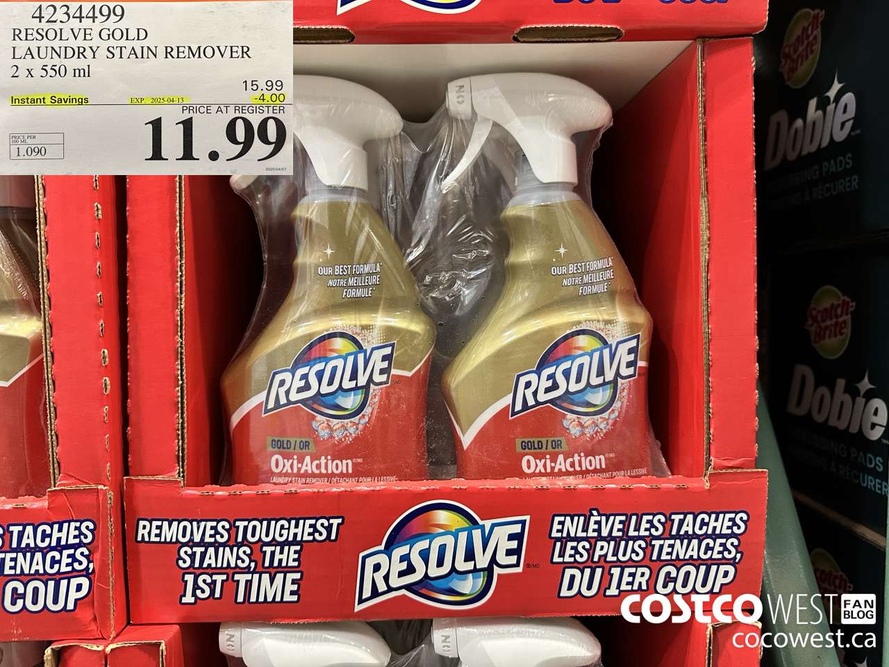 4234499 RESOLVE GOLD LAUNDRY STAIN REMOVER 2 X 550ML ($4.00 INSTANT SAVINGS EXPIRES ON 2025-04-13) $11.99