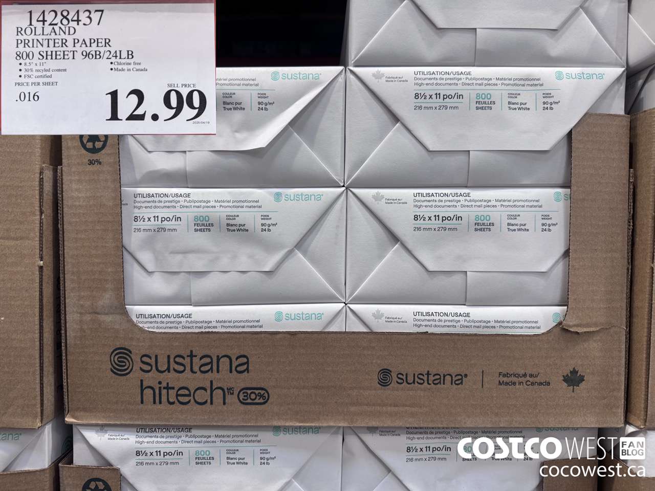 1428437 ROLLAND PRINTER PAPER 800 SHEET 96B/24LB $12.99