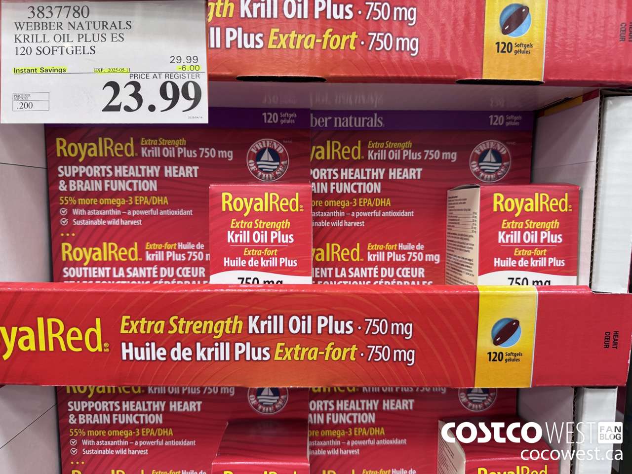 3837780 ROYAL RED KRILL OIL PLUS 750MG 120 SOFTGELS ($6.00 INSTANT SAVINGS EXPIRES ON 2025-05-11) $23.99