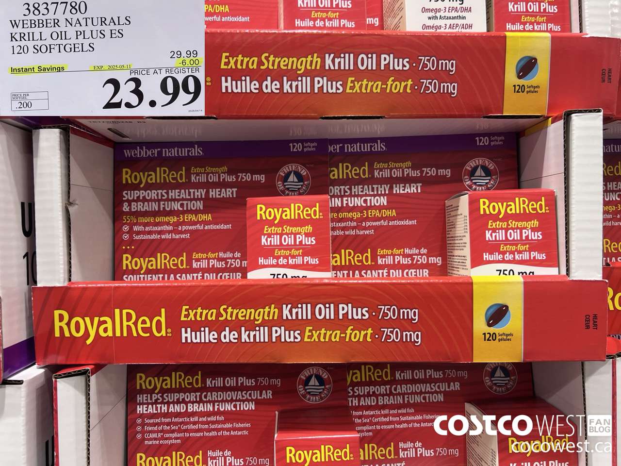 3837780 ROYAL RED KRILL OIL PLUS 750MG 120 SOFTGELS ($6.00 INSTANT SAVINGS EXPIRES ON 2025-05-11) $23.99