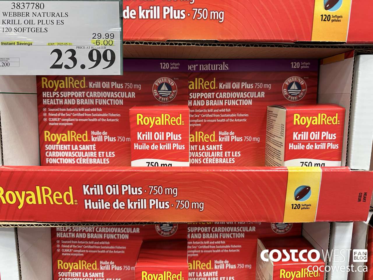 3837780 ROYAL RED KRILL OIL PLUS 750MG 120 SOFTGELS ($6.00 INSTANT SAVINGS EXPIRES ON 2025-05-11) $23.99