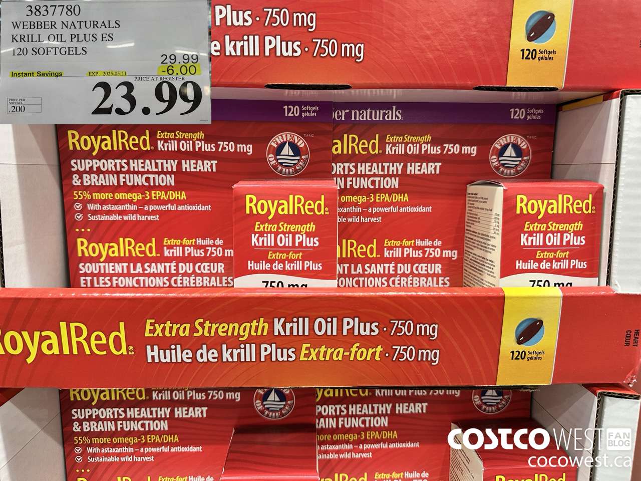 3837780 ROYAL RED KRILL OIL PLUS 750MG 120 SOFTGELS ($6.00 INSTANT SAVINGS EXPIRES ON 2025-05-11) $23.99