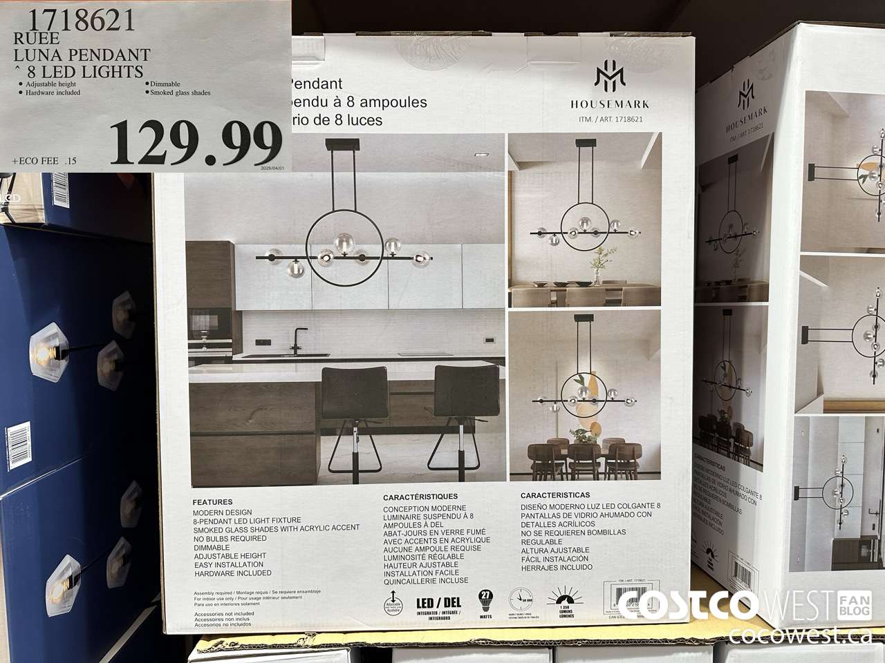 1718621 RUEE LUNA PENDANT 8 LED LIGHTS $129.99