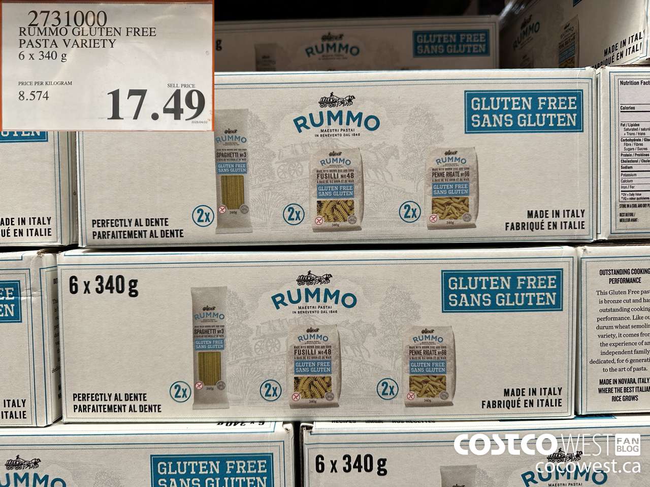 2731000 RUMMO GLUTEN FREE PASTA VARIETY 6 X 340G $17.49