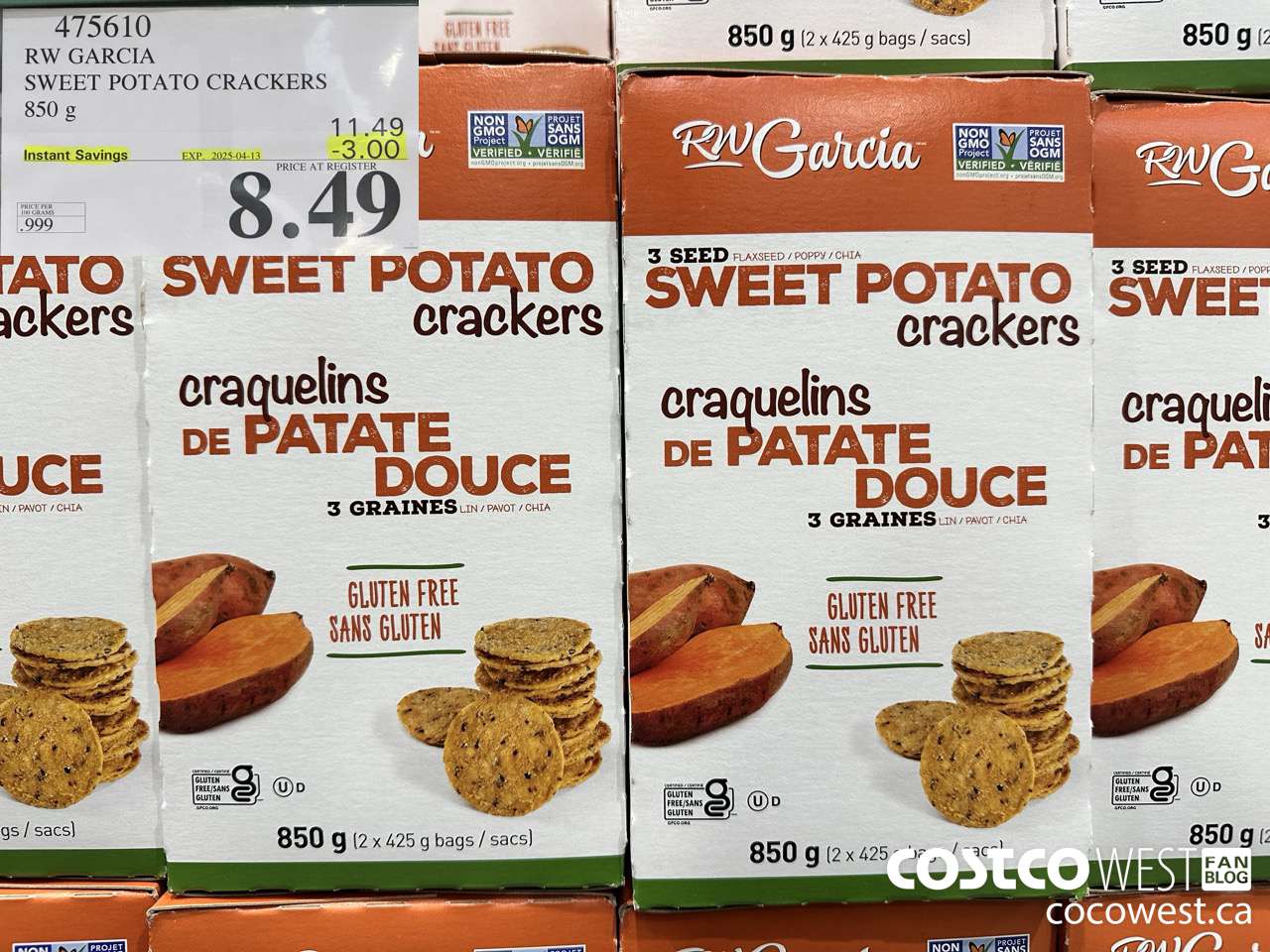 475610 RW GARCIA SWEET POTATO CRACKERS 850 g ($3.00 INSTANT SAVINGS EXPIRES ON 2025-04-13) $8.49