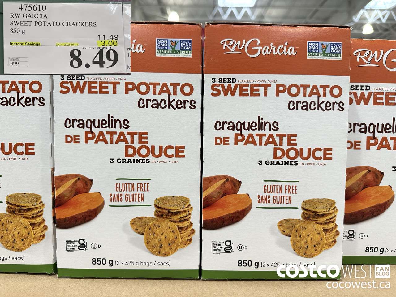 475610 RW GARCIA SWEET POTATO CRACKERS 850 g ($3.00 INSTANT SAVINGS EXPIRES ON 2025-04-13) $8.49