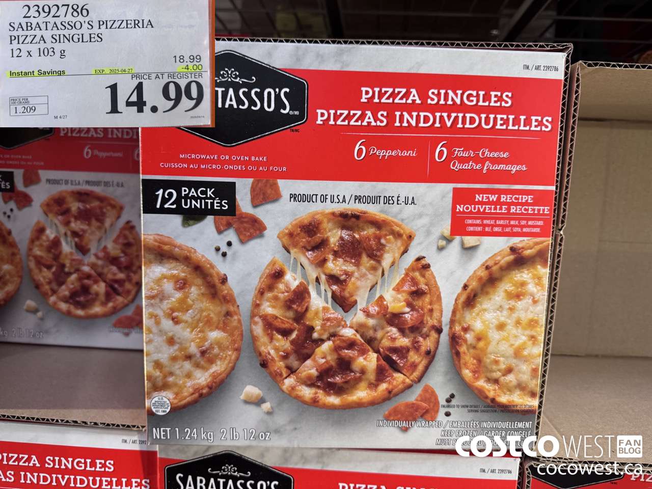 2392786 SABATASSO'S PIZZERIA PIZZA SINGLES 12 X 103G ($4.00 INSTANT SAVINGS EXPIRES ON 2025-04-27) $14.99