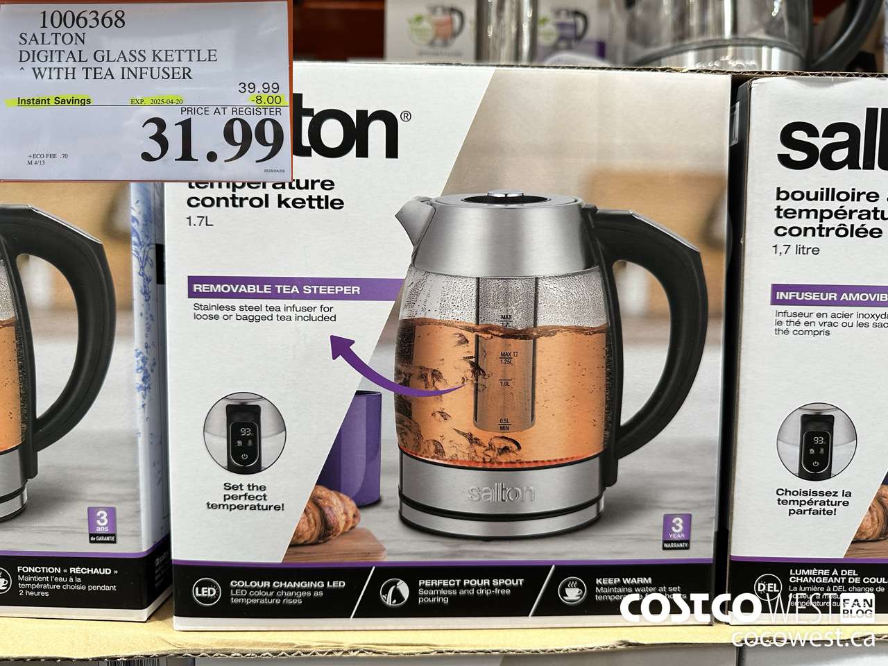 1006368 SALTON DIGITAL GLASS KETTLE WITH TEA INFUSER ($8.00 INSTANT SAVINGS EXPIRES ON 2025-04-20) $31.99