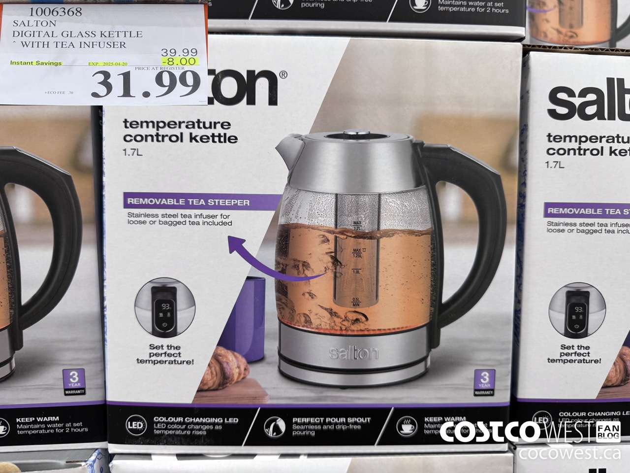 1006368 SALTON DIGITAL GLASS KETTLE WITH TEA INFUSER ($8.00 INSTANT SAVINGS EXPIRES ON 2025-04-20) $31.99