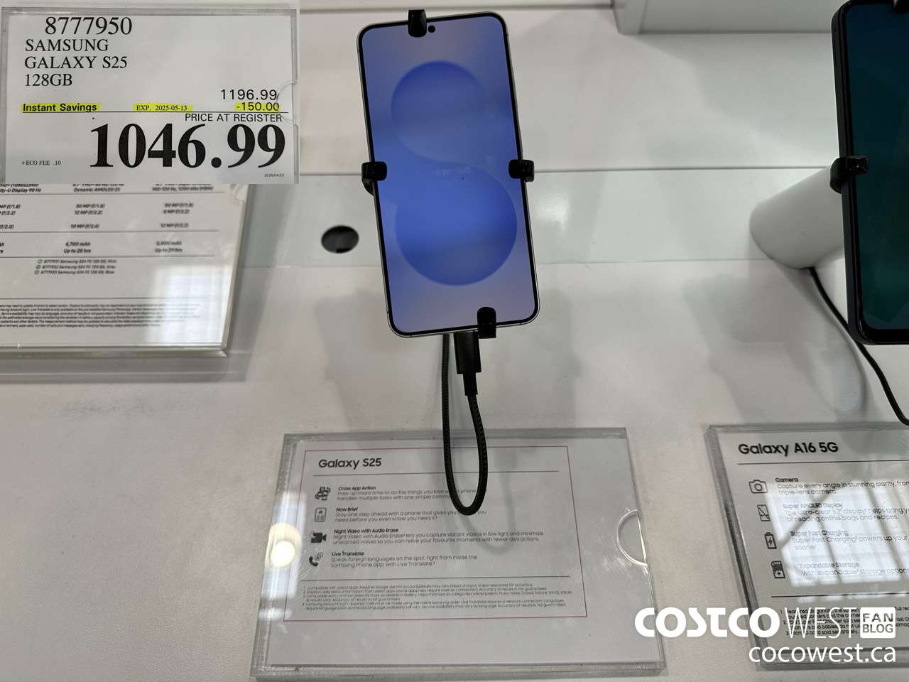 8777950 SAMSUNG GALAXY S25 128GB ($150.00 INSTANT SAVINGS EXPIRES ON 2025-05-13) $1046.99