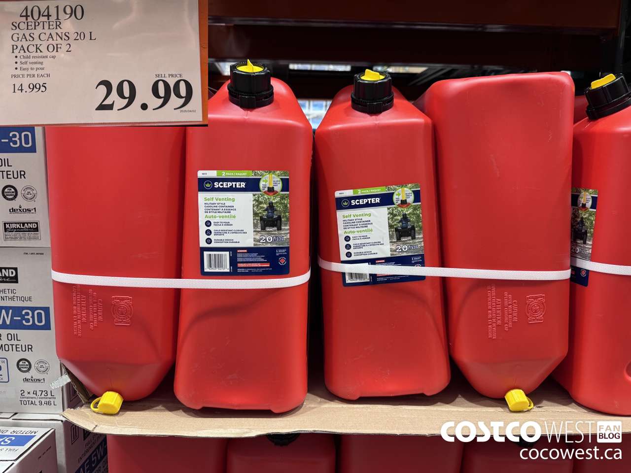 404190 SCEPTER GAS CANS 20 L PACK OF 2 $29.99