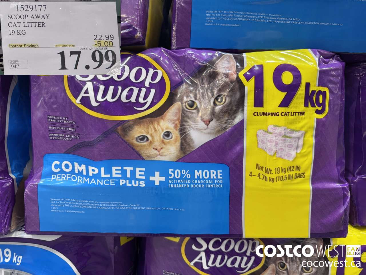 1529177 SCOOP AWAY CAT LITTER 19 KG ($5.00 INSTANT SAVINGS EXPIRES ON 2025-04-06) $17.99