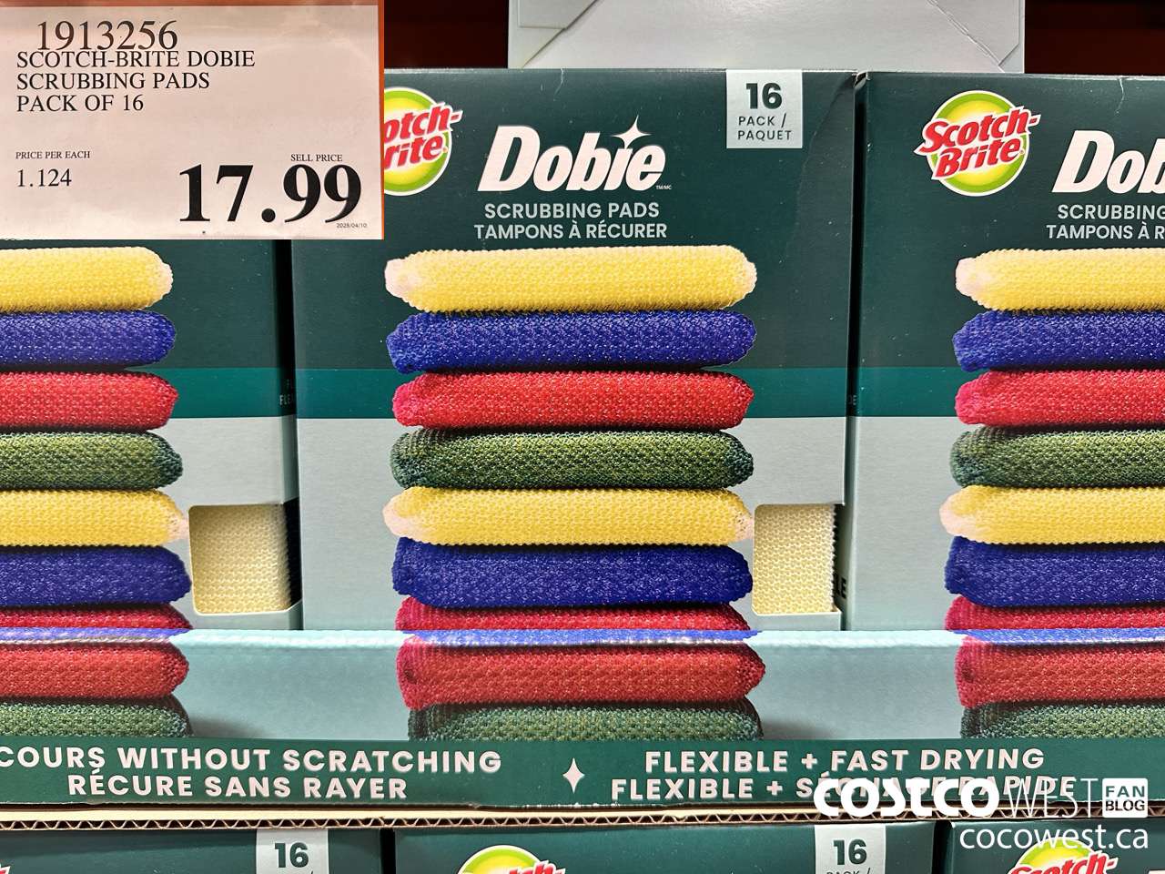 1913256 SCOTCH-BRITE DOBIE SCRUBBING PADS PACK OF 16 $17.99